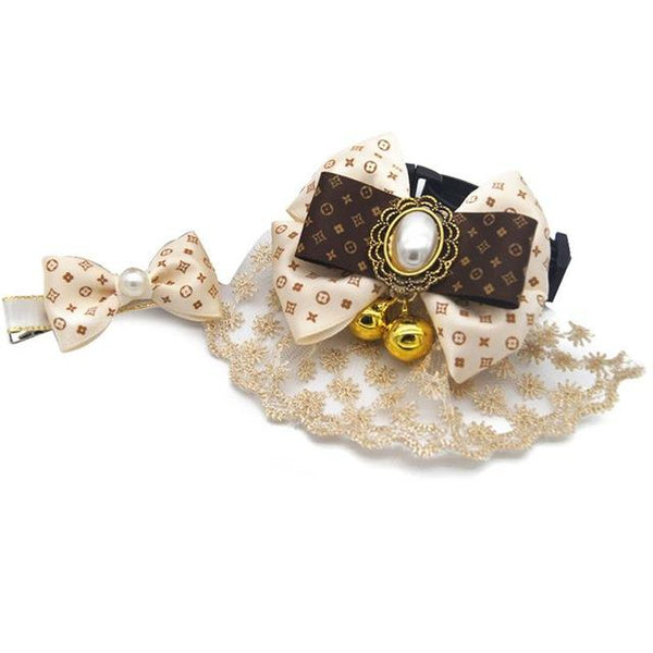 Small Medium Dog Bandana Neckerchief Dog Cat Pet Princess Luxury Lace Collar Scarf Dog Wedding Veil Bride Hair Clips Accessories
