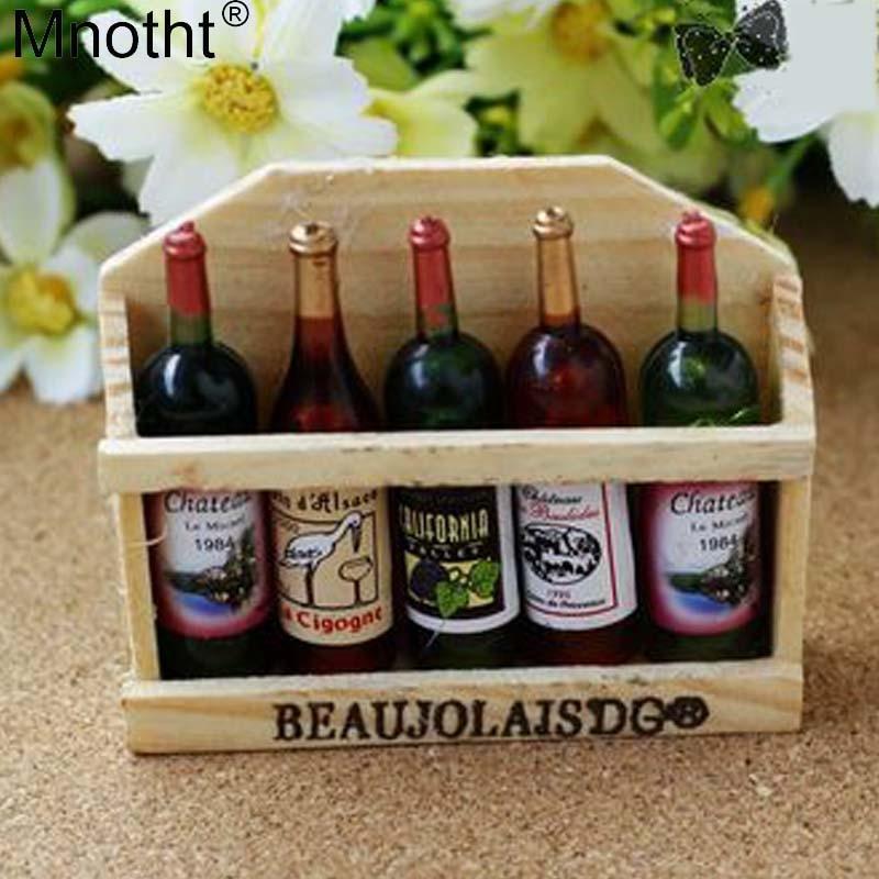 Mnotht 1/6 Scene Accessories 5PCS Wine Bottle + Wooden Wine Rack Set Photo Props Model For 12" Action Figure Doll Toys As gift