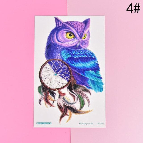 Large Arm Owl Tattoo Sleeve Flash Temporary Tattoo Sticker Waterproof Henna Tatoo Women Body Art