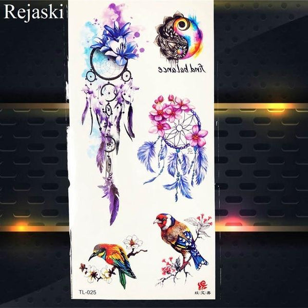 Watercolor Dream Catcher Temporary Tattoo Stickers Women Body Arm Art Painting Flash Tatto Girl Waist Feather Fake Tattoo Tribal
