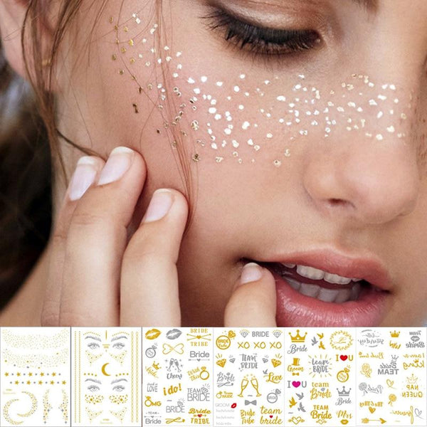 1Sheet Gold silver Face Tattoo Waterproof Bronzing Freckles Make Up Body Art Flash tattoo Sticker eye decals Bride tribe party