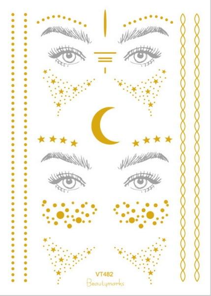 1Sheet Gold silver Face Tattoo Waterproof Bronzing Freckles Make Up Body Art Flash tattoo Sticker eye decals Bride tribe party