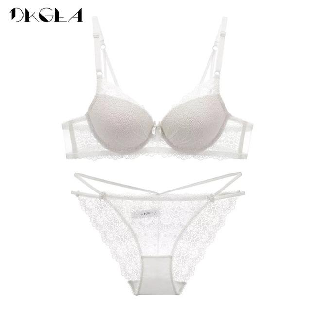 Super Gather Fashion Black Underwear Women Bra Set Push Up Brassiere Cotton Thick Deep V Sexy Bras Lace Lingerie Sets Embroidery