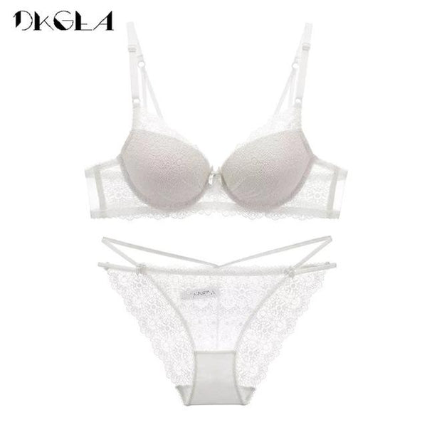 Super Gather Fashion Black Underwear Women Bra Set Push Up Brassiere Cotton Thick Deep V Sexy Bras Lace Lingerie Sets Embroidery