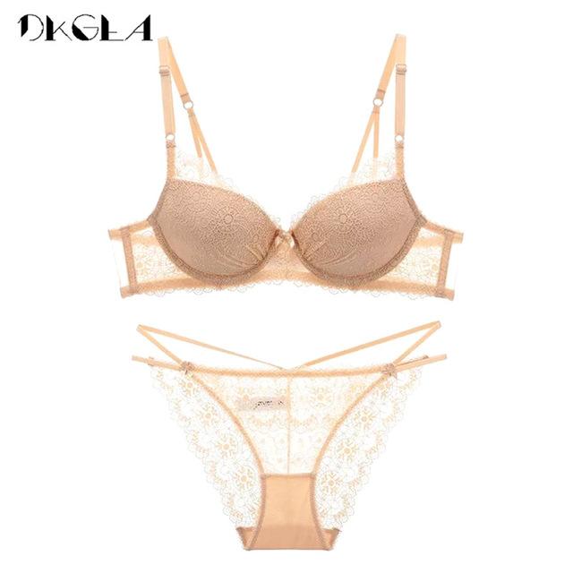 Super Gather Fashion Black Underwear Women Bra Set Push Up Brassiere Cotton Thick Deep V Sexy Bras Lace Lingerie Sets Embroidery