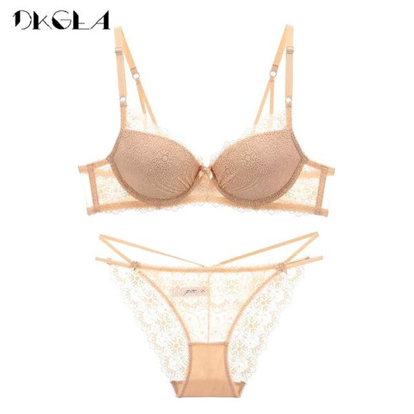 Super Gather Fashion Black Underwear Women Bra Set Push Up Brassiere Cotton Thick Deep V Sexy Bras Lace Lingerie Sets Embroidery