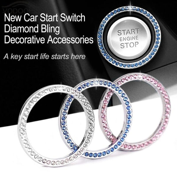 40mm/1.57" Auto Car Bling Decorative Accessories Automobiles Start Switch Button Decorative Diamond Rhinestone Ring Circle Trim