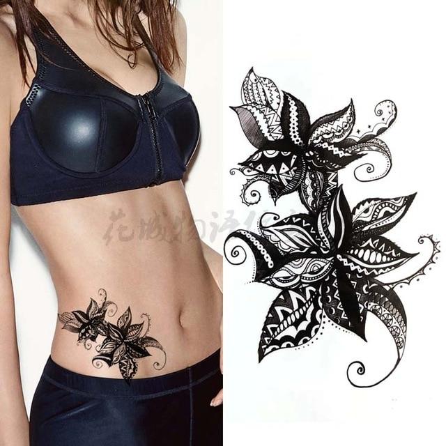 Black big flower Body Art Waterproof Temporary Sexy thigh tattoos rose For Woman Flash Tattoo Stickers 10*20CM KD1050