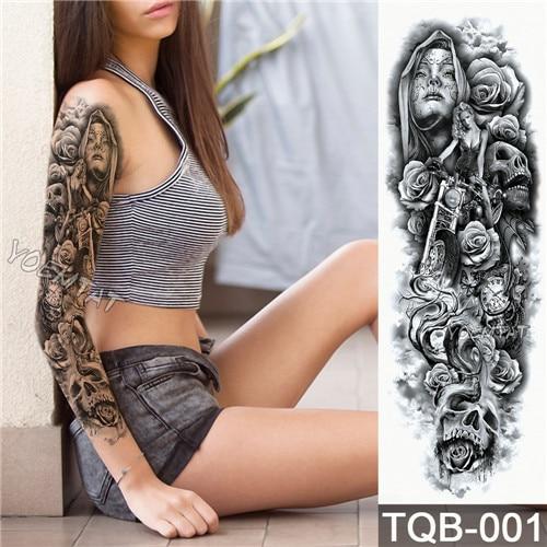 NEW 48*17cm Full Flower Arm Tattoo Sticker Praying Roses Text Skull Temporary Body paint Water Transfer fake Tatoo sleeve