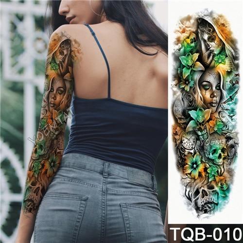 NEW 48*17cm Full Flower Arm Tattoo Sticker Praying Roses Text Skull Temporary Body paint Water Transfer fake Tatoo sleeve