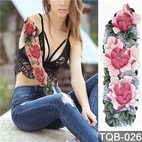 NEW 48*17cm Full Flower Arm Tattoo Sticker Praying Roses Text Skull Temporary Body paint Water Transfer fake Tatoo sleeve