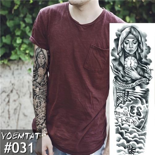 NEW 48*17cm Full Flower Arm Tattoo Sticker Praying Roses Text Skull Temporary Body paint Water Transfer fake Tatoo sleeve