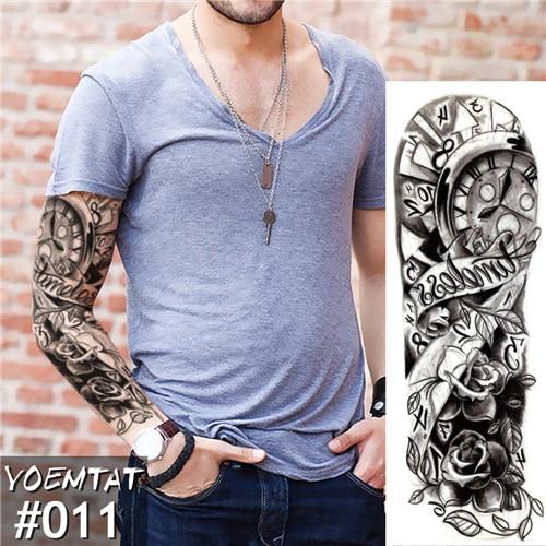 NEW 48*17cm Full Flower Arm Tattoo Sticker Praying Roses Text Skull Temporary Body paint Water Transfer fake Tatoo sleeve