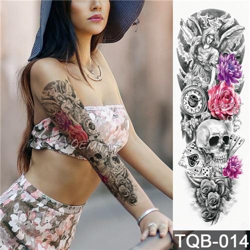 NEW 48*17cm Full Flower Arm Tattoo Sticker Praying Roses Text Skull Temporary Body paint Water Transfer fake Tatoo sleeve