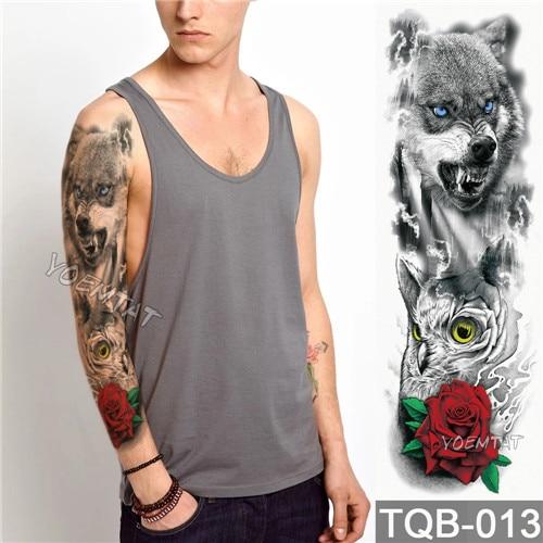 NEW 48*17cm Full Flower Arm Tattoo Sticker Praying Roses Text Skull Temporary Body paint Water Transfer fake Tatoo sleeve