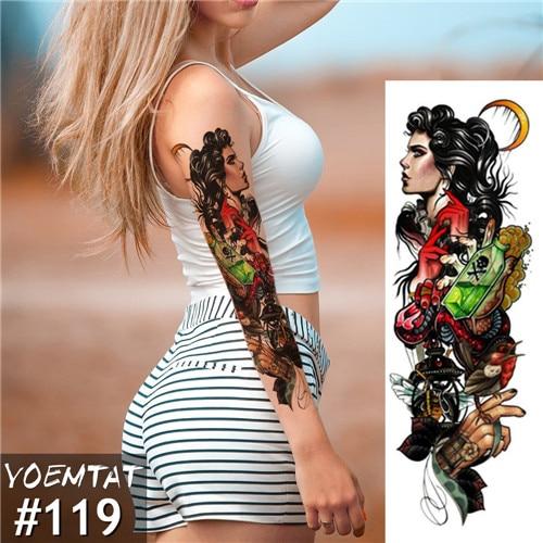 NEW 48*17cm Full Flower Arm Tattoo Sticker Praying Roses Text Skull Temporary Body paint Water Transfer fake Tatoo sleeve
