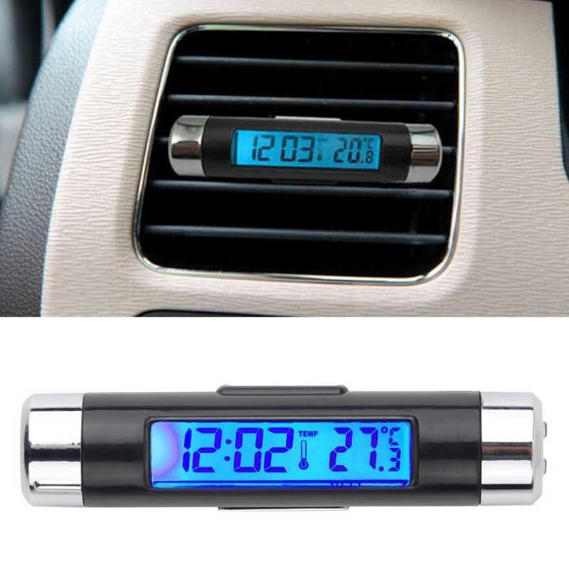 New 2 in 1 Car Auto Thermometer Clock Calendar LCD Display Screen Clip-on Digital Blue back light Automotive Accessories