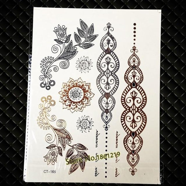 Gold Sun Silver Moon Temporary Tattoo Stickers Women Kids Body Art Star Feather Golden Metallic Water Transfer Flash Tatoo Child