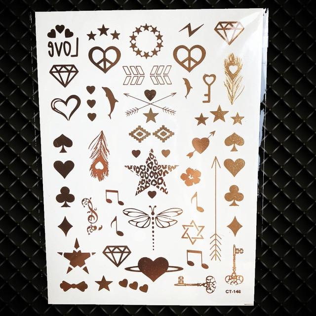 Gold Sun Silver Moon Temporary Tattoo Stickers Women Kids Body Art Star Feather Golden Metallic Water Transfer Flash Tatoo Child