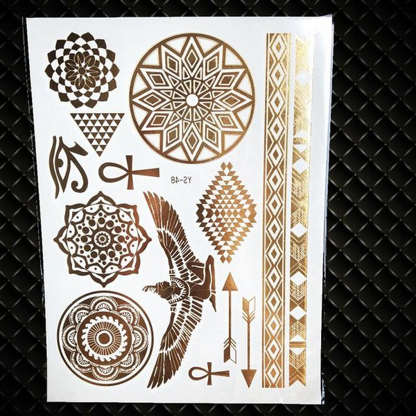 Gold Sun Silver Moon Temporary Tattoo Stickers Women Kids Body Art Star Feather Golden Metallic Water Transfer Flash Tatoo Child