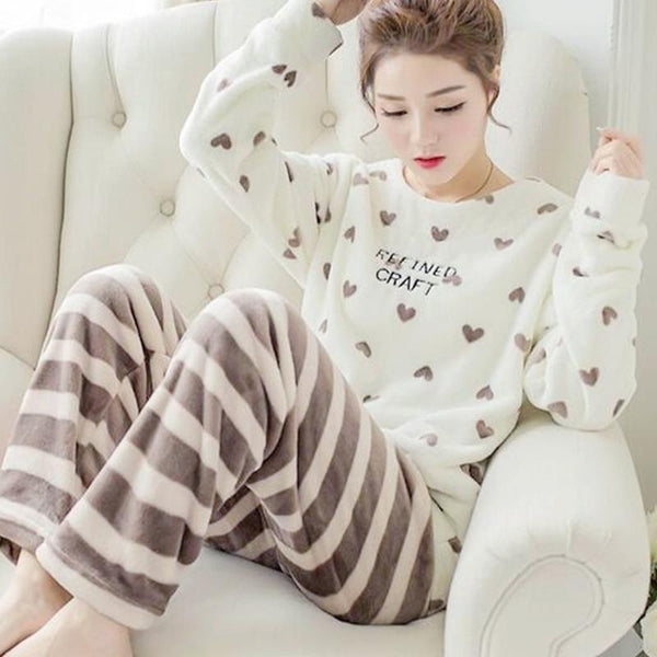 Autumn Winter Women Pajamas Sets Coral Fleece Sleepwear Warm Bathrobe Nightgowns Kimono Pyjamas Home Clothes Coral Fleece