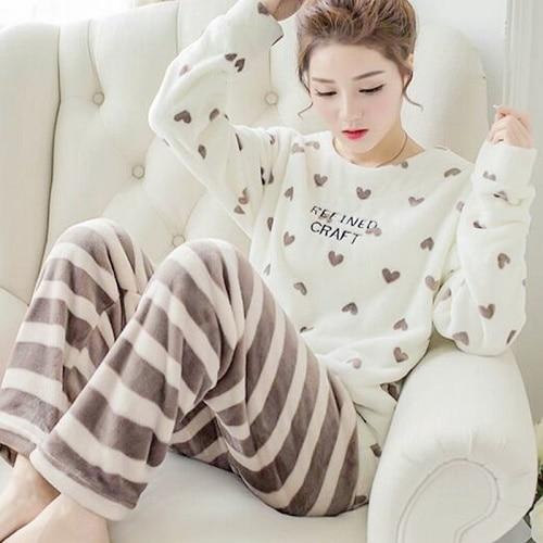 Autumn Winter Women Pajamas Sets Coral Fleece Sleepwear Warm Bathrobe Nightgowns Kimono Pyjamas Home Clothes Coral Fleece