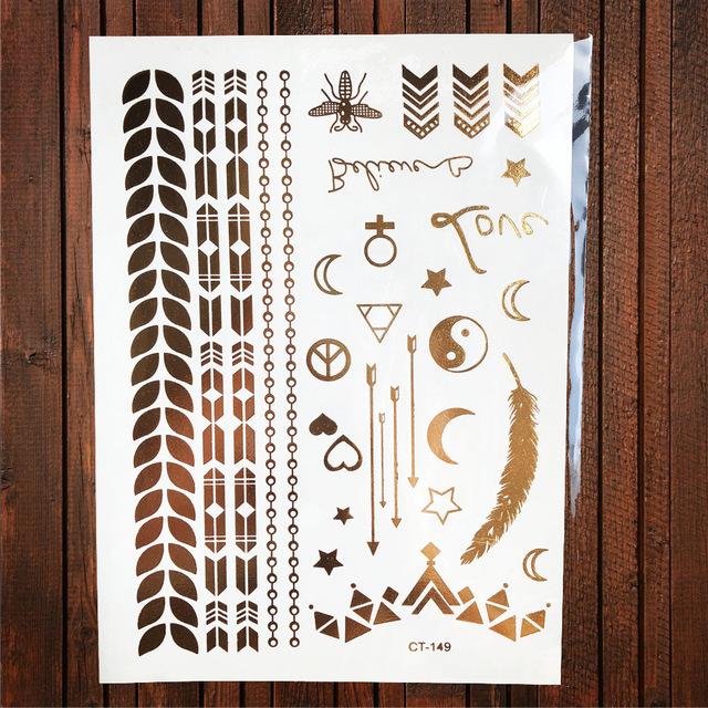 Sexy Sun Moon Star Temporary Tattoo Women Party Body Arm Art Fake Flash Tatoos Gold Metallic Tattoo Stickers Girl Bracelet Wrist