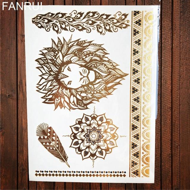 Sexy Sun Moon Star Temporary Tattoo Women Party Body Arm Art Fake Flash Tatoos Gold Metallic Tattoo Stickers Girl Bracelet Wrist
