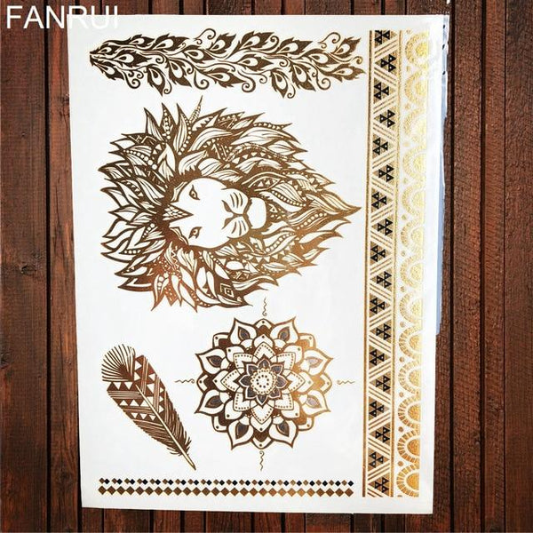 Sexy Sun Moon Star Temporary Tattoo Women Party Body Arm Art Fake Flash Tatoos Gold Metallic Tattoo Stickers Girl Bracelet Wrist