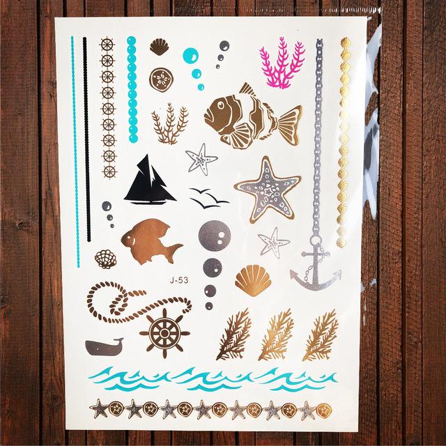 Sexy Sun Moon Star Temporary Tattoo Women Party Body Arm Art Fake Flash Tatoos Gold Metallic Tattoo Stickers Girl Bracelet Wrist