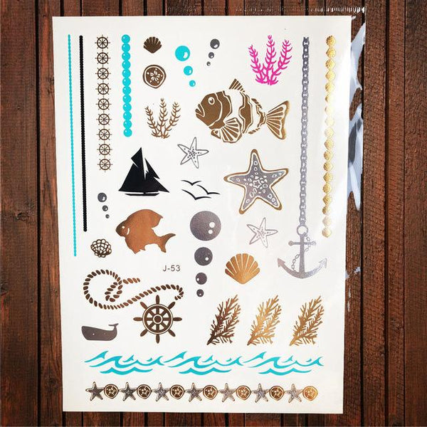 Sexy Sun Moon Star Temporary Tattoo Women Party Body Arm Art Fake Flash Tatoos Gold Metallic Tattoo Stickers Girl Bracelet Wrist