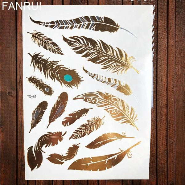 Sexy Sun Moon Star Temporary Tattoo Women Party Body Arm Art Fake Flash Tatoos Gold Metallic Tattoo Stickers Girl Bracelet Wrist