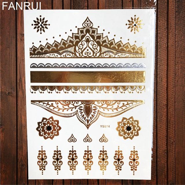 Sexy Sun Moon Star Temporary Tattoo Women Party Body Arm Art Fake Flash Tatoos Gold Metallic Tattoo Stickers Girl Bracelet Wrist