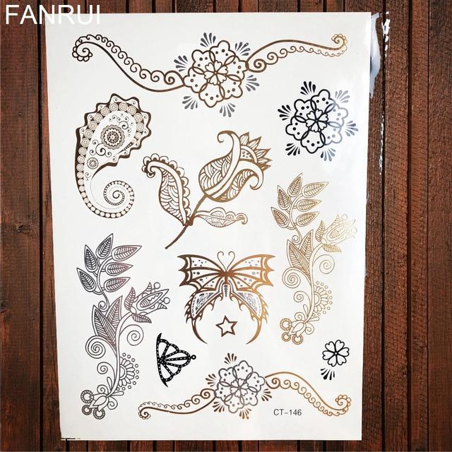 Sexy Sun Moon Star Temporary Tattoo Women Party Body Arm Art Fake Flash Tatoos Gold Metallic Tattoo Stickers Girl Bracelet Wrist