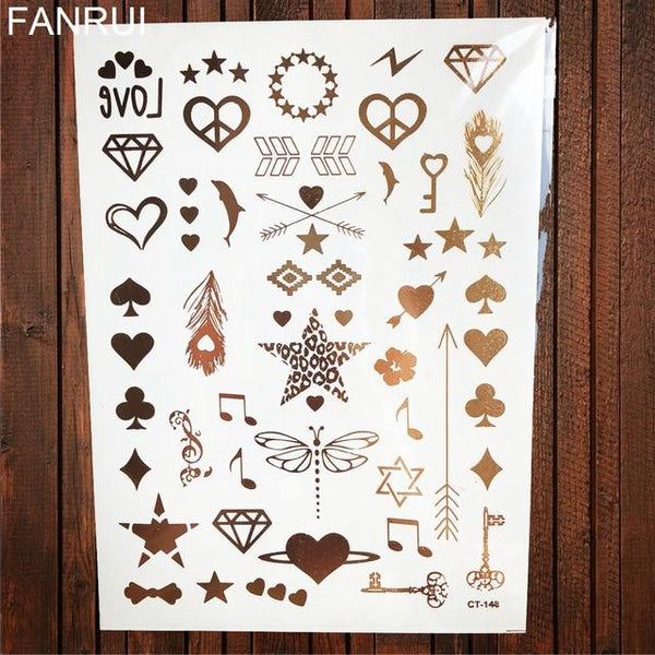 Sexy Sun Moon Star Temporary Tattoo Women Party Body Arm Art Fake Flash Tatoos Gold Metallic Tattoo Stickers Girl Bracelet Wrist
