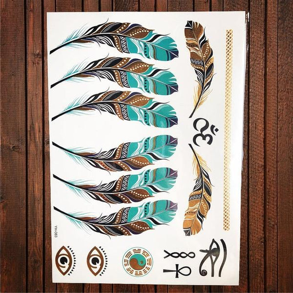 Sexy Sun Moon Star Temporary Tattoo Women Party Body Arm Art Fake Flash Tatoos Gold Metallic Tattoo Stickers Girl Bracelet Wrist