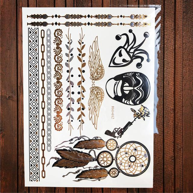 Sexy Sun Moon Star Temporary Tattoo Women Party Body Arm Art Fake Flash Tatoos Gold Metallic Tattoo Stickers Girl Bracelet Wrist