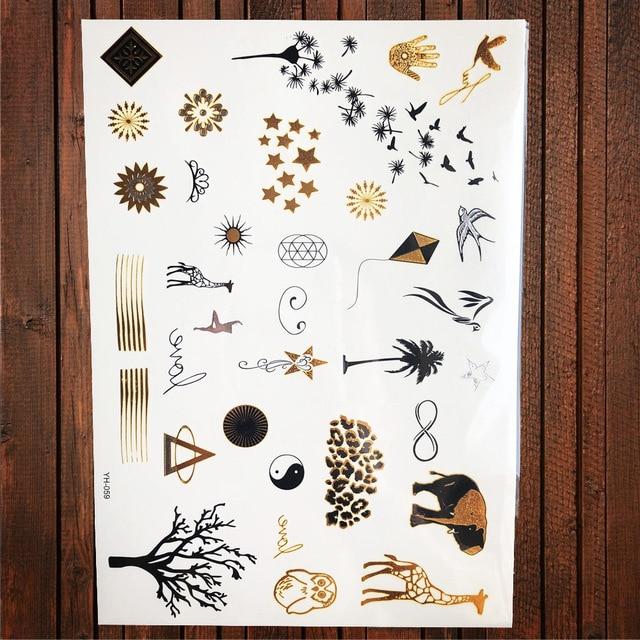 Sexy Sun Moon Star Temporary Tattoo Women Party Body Arm Art Fake Flash Tatoos Gold Metallic Tattoo Stickers Girl Bracelet Wrist