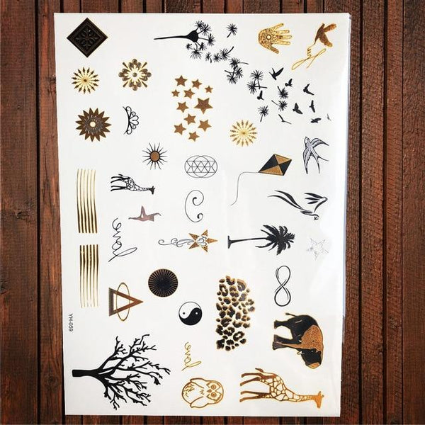Sexy Sun Moon Star Temporary Tattoo Women Party Body Arm Art Fake Flash Tatoos Gold Metallic Tattoo Stickers Girl Bracelet Wrist