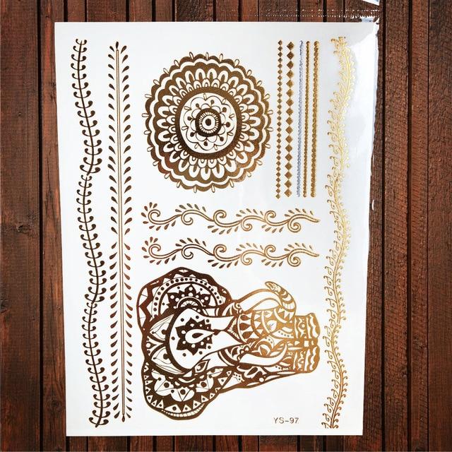 Sexy Sun Moon Star Temporary Tattoo Women Party Body Arm Art Fake Flash Tatoos Gold Metallic Tattoo Stickers Girl Bracelet Wrist