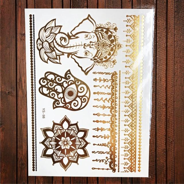 Sexy Sun Moon Star Temporary Tattoo Women Party Body Arm Art Fake Flash Tatoos Gold Metallic Tattoo Stickers Girl Bracelet Wrist