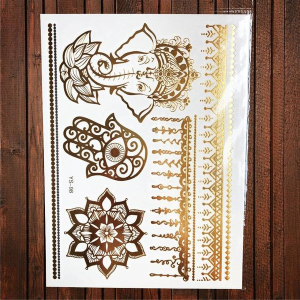 Sexy Sun Moon Star Temporary Tattoo Women Party Body Arm Art Fake Flash Tatoos Gold Metallic Tattoo Stickers Girl Bracelet Wrist