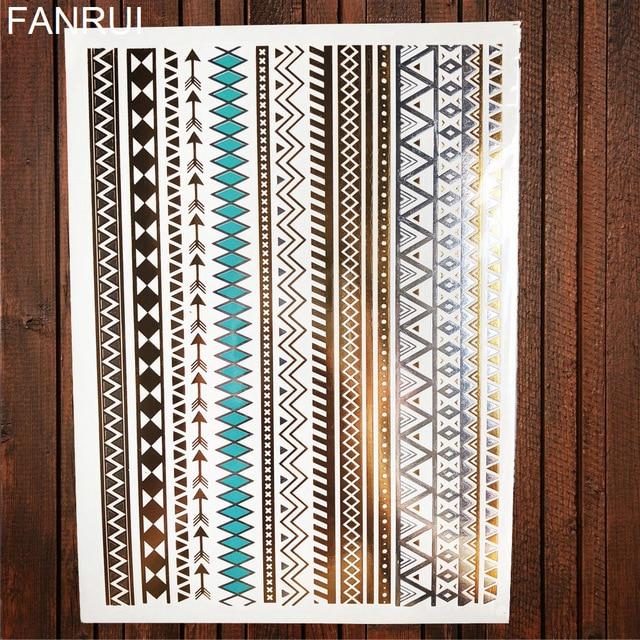 Sexy Sun Moon Star Temporary Tattoo Women Party Body Arm Art Fake Flash Tatoos Gold Metallic Tattoo Stickers Girl Bracelet Wrist
