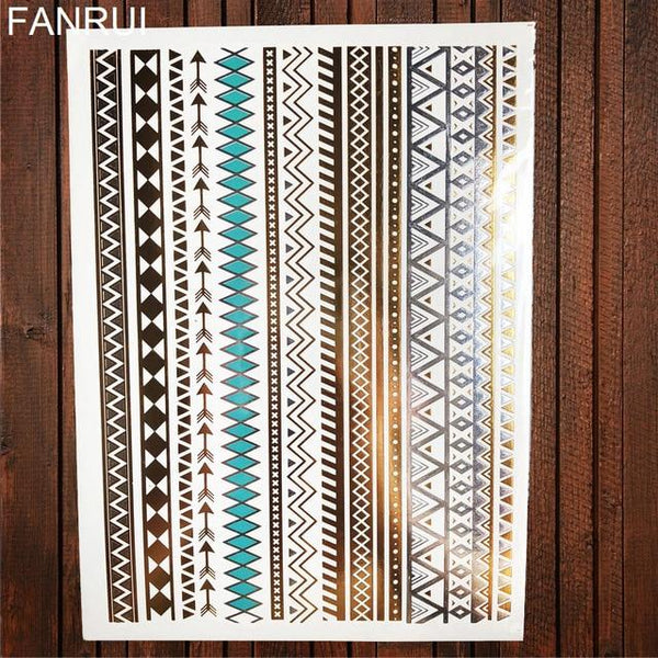 Sexy Sun Moon Star Temporary Tattoo Women Party Body Arm Art Fake Flash Tatoos Gold Metallic Tattoo Stickers Girl Bracelet Wrist