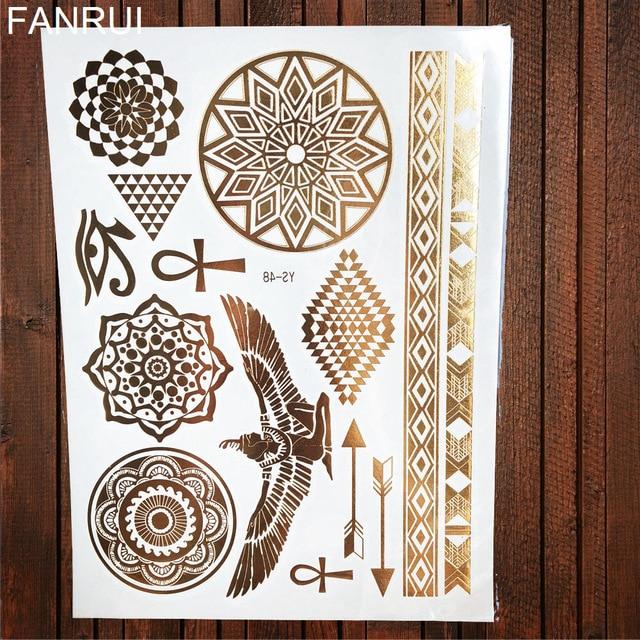 Sexy Sun Moon Star Temporary Tattoo Women Party Body Arm Art Fake Flash Tatoos Gold Metallic Tattoo Stickers Girl Bracelet Wrist