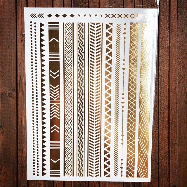Sexy Sun Moon Star Temporary Tattoo Women Party Body Arm Art Fake Flash Tatoos Gold Metallic Tattoo Stickers Girl Bracelet Wrist