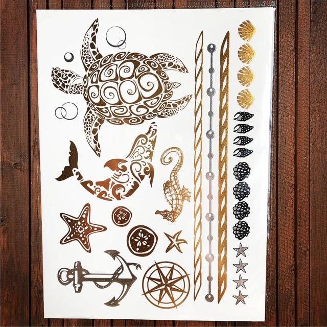 Sexy Sun Moon Star Temporary Tattoo Women Party Body Arm Art Fake Flash Tatoos Gold Metallic Tattoo Stickers Girl Bracelet Wrist