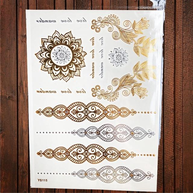 Sexy Sun Moon Star Temporary Tattoo Women Party Body Arm Art Fake Flash Tatoos Gold Metallic Tattoo Stickers Girl Bracelet Wrist