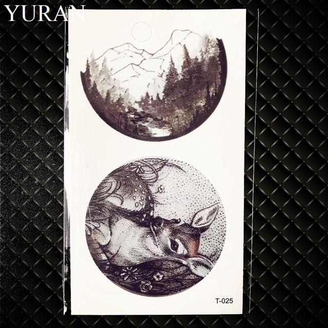 Black Round Planet Moon Elk Earth Water Transfer Tattoo Flower Women Kids Temporary Tattoo Sticker Mountain Fake Tatoo Men Decal
