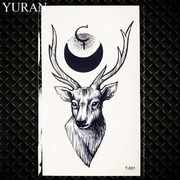 Black Round Planet Moon Elk Earth Water Transfer Tattoo Flower Women Kids Temporary Tattoo Sticker Mountain Fake Tatoo Men Decal